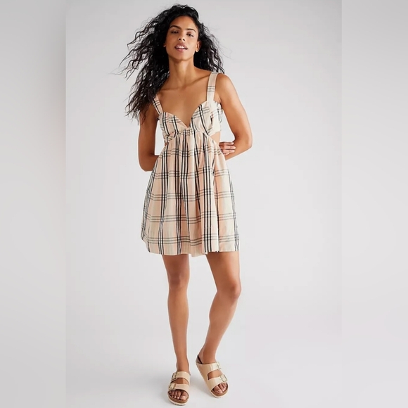 NWT People Bridget Mini Dress in ivory combo - Picture 1 of 5